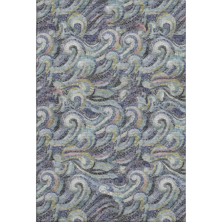 8' X 10' Slate Gray Moss Green And Ivory Geometric Washable Area Rug With UV Protection