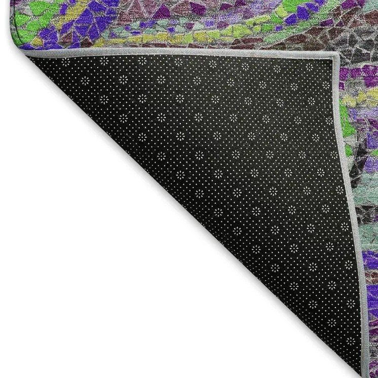 3' X 5' Purple Ivory And Green Geometric Washable Area Rug With UV Protection