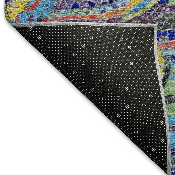 5' X 8' Pacific Blue Ivory And Yellow Geometric Washable Area Rug With UV Protection