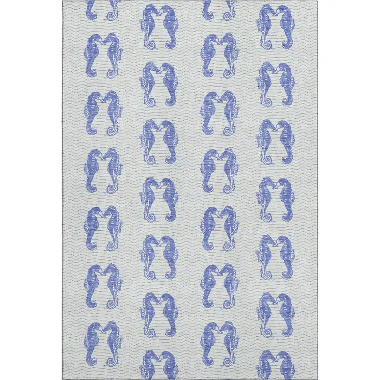 5' X 8' Blue And Ivory Geometric Washable Area Rug With UV Protection