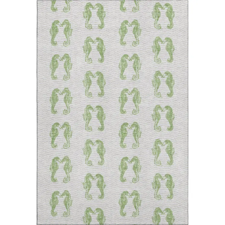10' X 14' Green And Ivory Geometric Washable Area Rug With UV Protection