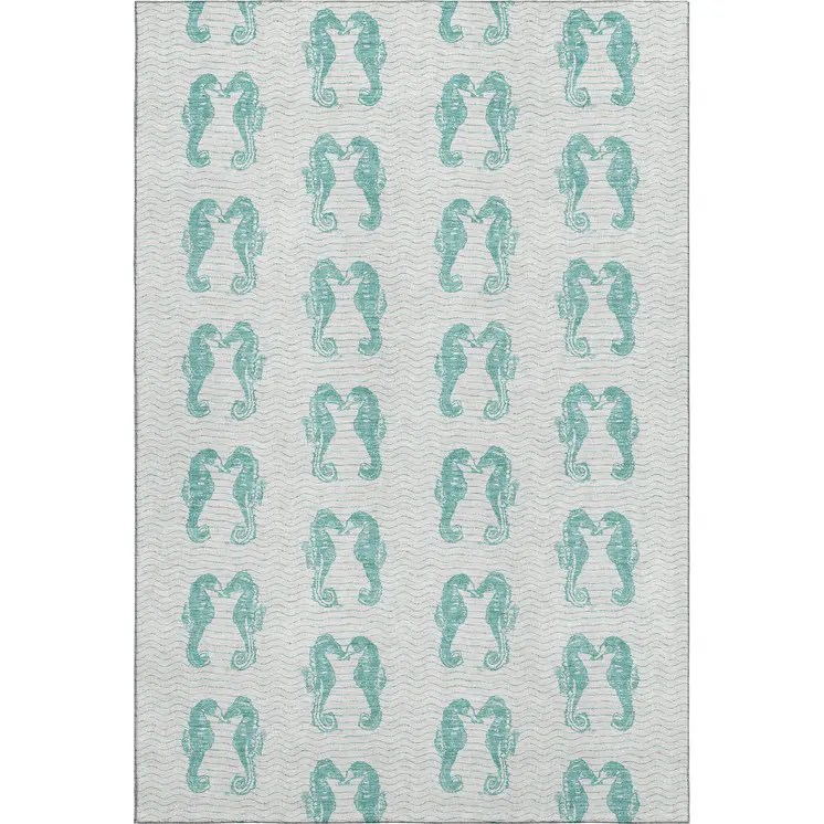 8' X 10' Aqua And Ivory Geometric Washable Area Rug With UV Protection