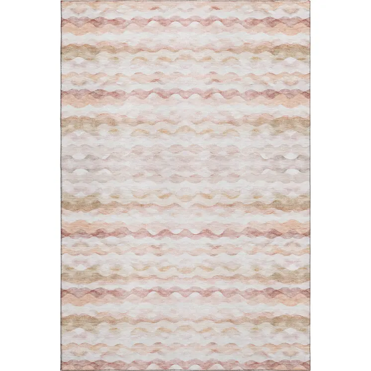 10' X 14' Peach Ivory And Beige Geometric Washable Area Rug With UV Protection