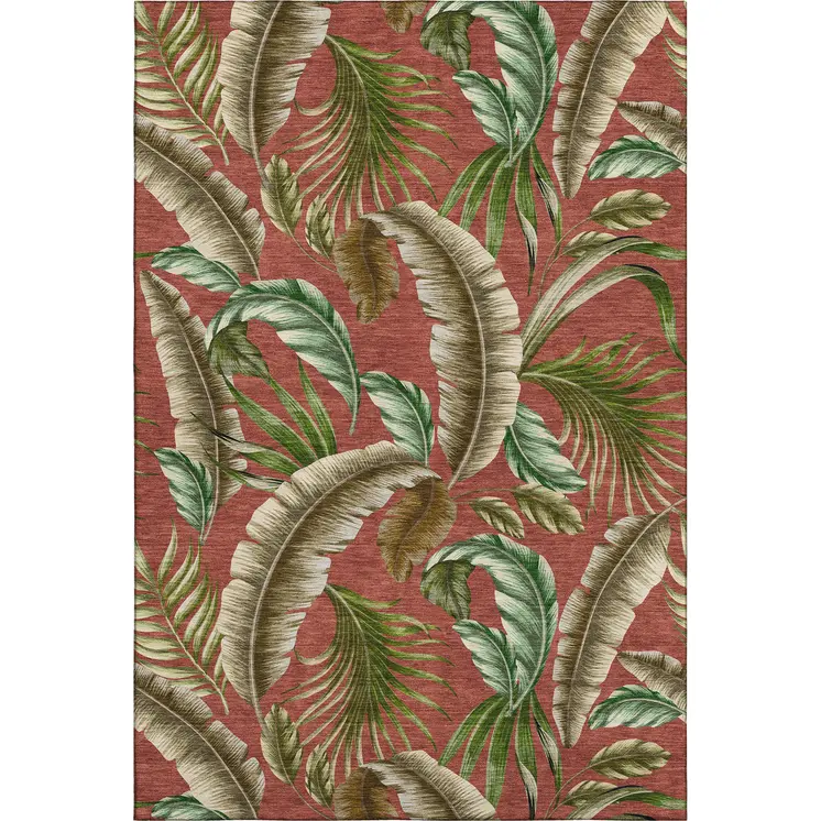 9' X 12' Cinnamon Green And Brown Geometric Washable Area Rug With UV Protection