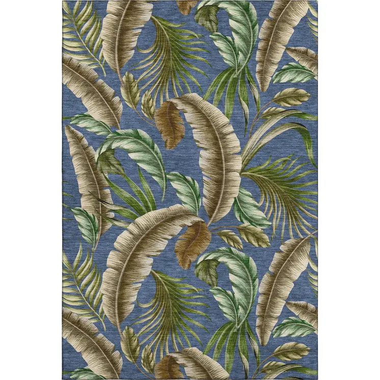 10' X 14' Blue Green And Brown Geometric Washable Area Rug With UV Protection