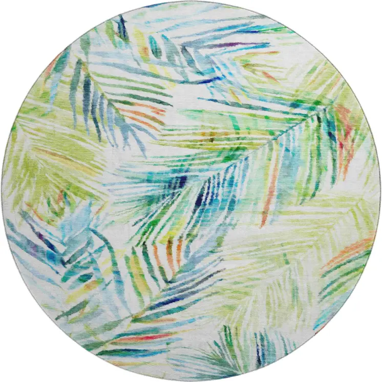 8' Rainbow And Ivory Geometric Washable Round Rug With UV Protection