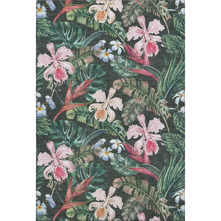 3' X 5' Midnight Green And Pink Geometric Washable Area Rug With UV Protection