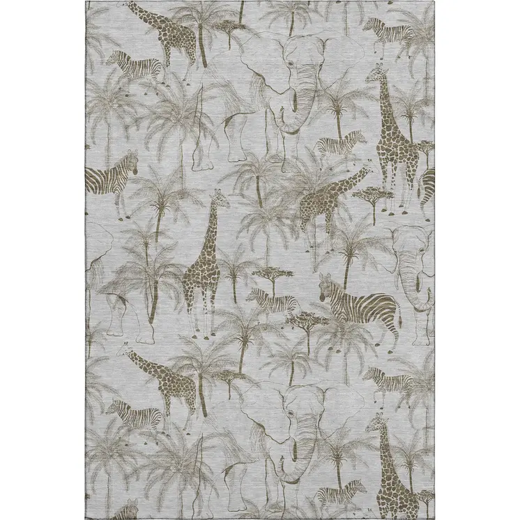 3' X 5' Light Gray And Brown Geometric Washable Area Rug With UV Protection