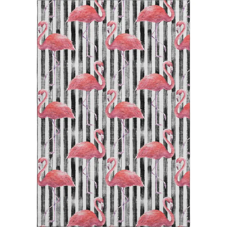 3' X 5' Pink Black And White Geometric Washable Area Rug With UV Protection