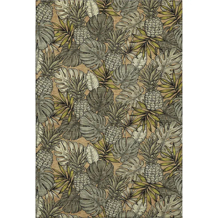 3' X 5' Khaki Gray And Yellow Geometric Washable Area Rug With UV Protection
