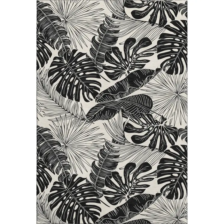 3' X 5' Midnight And Ivory Geometric Washable Area Rug With UV Protection