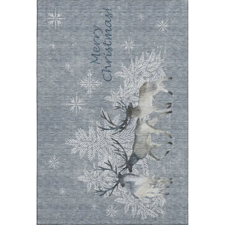 3' X 5' Ash Gray Ivory And Blue Geometric Washable Area Rug With UV Protection
