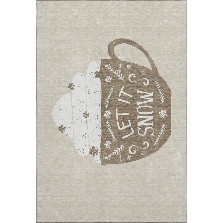 10' X 14' Latte And Ivory Geometric Washable Area Rug With UV Protection