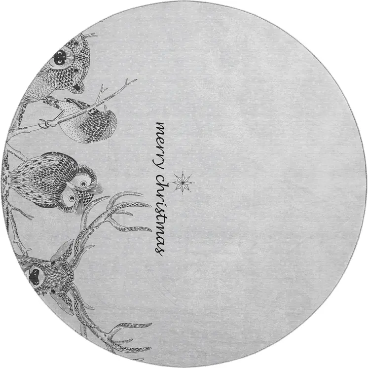 8' Gray And Ivory Animal Print Washable Round Rug With UV Protection
