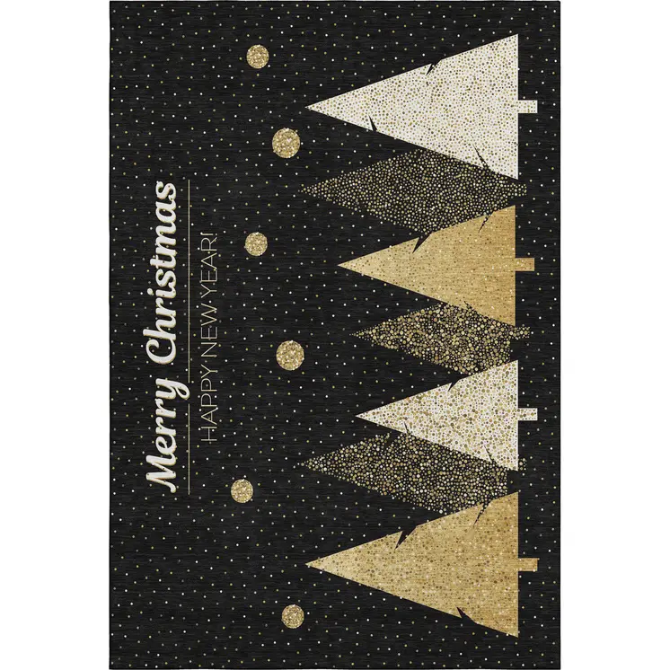 8' X 10' Midnight Gold And Ivory Polka Dot Washable Area Rug With UV Protection