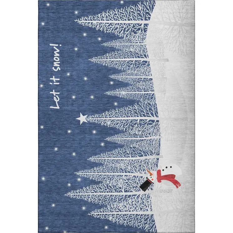 3' X 5' Blue Ivory And Red Botanical Leaves Washable Area Rug With UV Protection