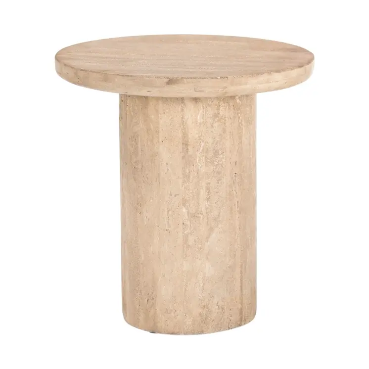 15" Natural Stone Round Pedestal End Table