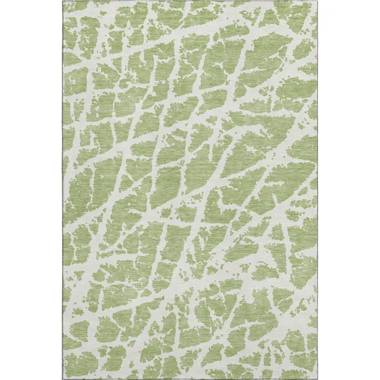 8' X 10' Fern Green And Ivory Abstract Washable Area Rug With UV Protection