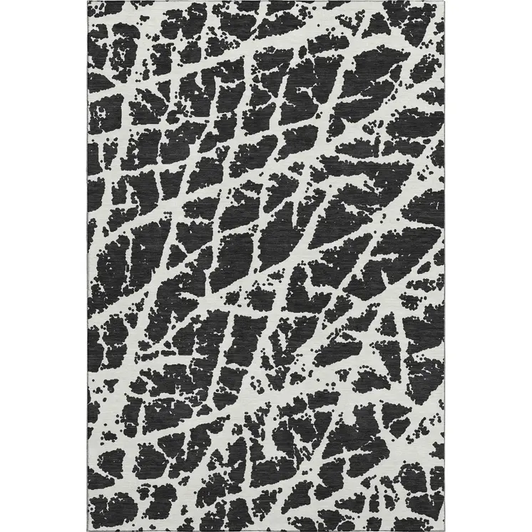 8' X 10' Black And Ivory Abstract Washable Area Rug With UV Protection