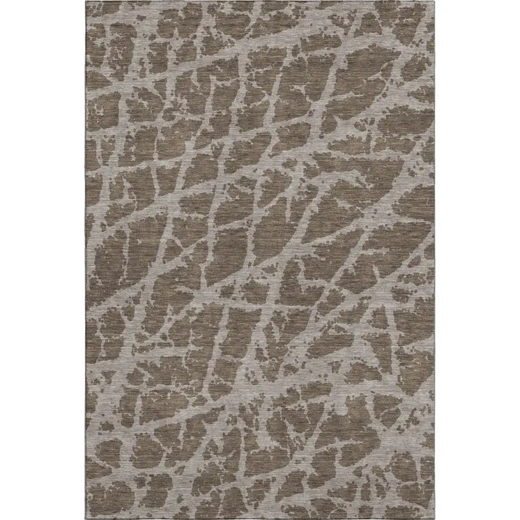 10' X 14' Brown And Ivory Abstract Washable Area Rug With UV Protection