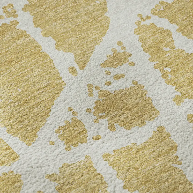 8' X 10' Gold And Ivory Abstract Washable Area Rug With UV Protection