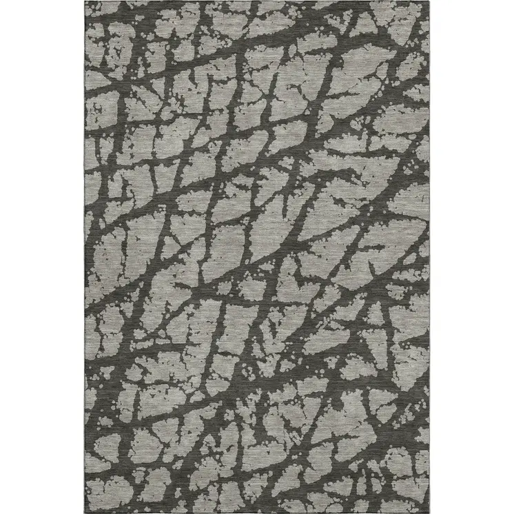 8' X 10' Gray And Charcoal Abstract Washable Area Rug With UV Protection