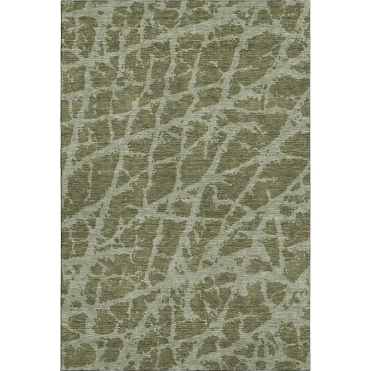 10' X 14' Olive Green And Gray Abstract Washable Area Rug With UV Protection