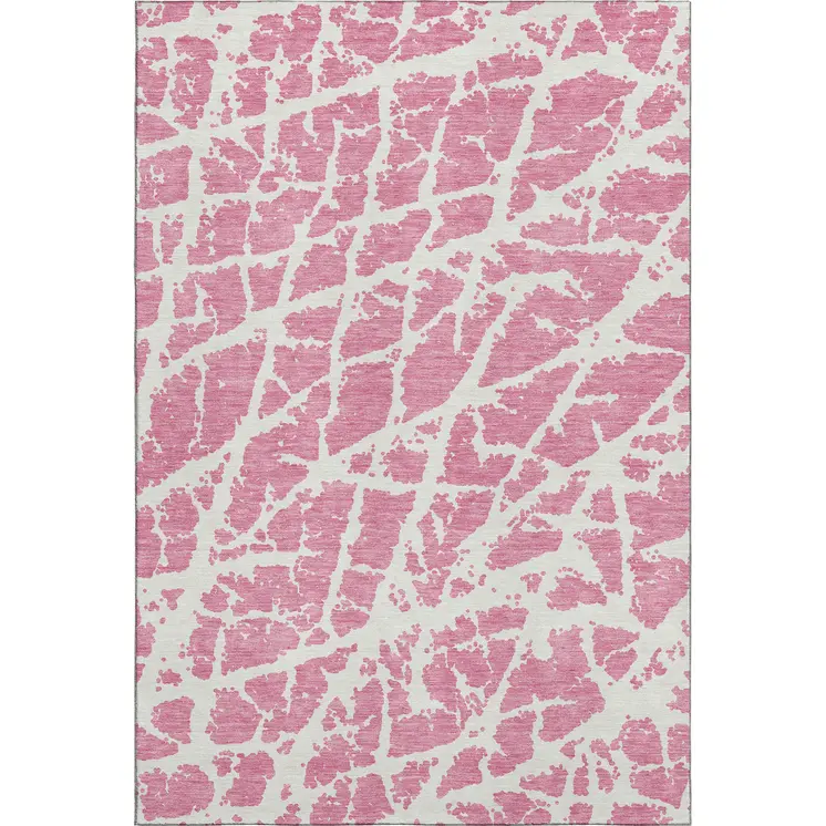 10' X 14' Pink And Ivory Abstract Washable Area Rug With UV Protection
