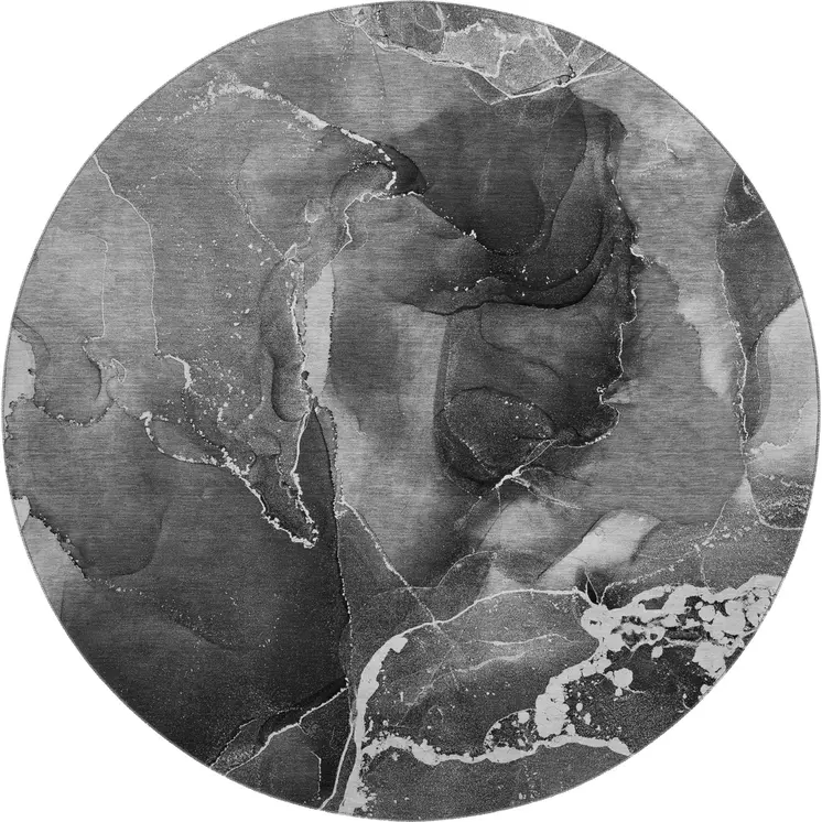8' Gray And Ivory Abstract Washable Round Rug With UV Protection