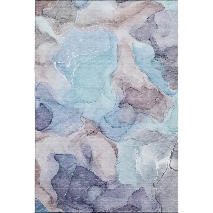 9' X 12' Navy Blue Purple And Gray Abstract Washable Area Rug With UV Protection