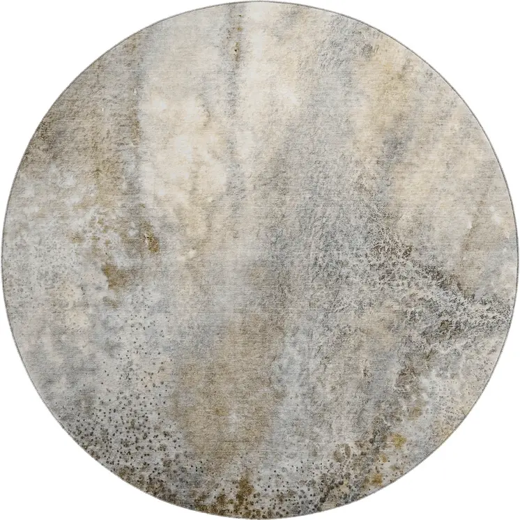 8' Beige And Ivory Abstract Washable Round Rug With UV Protection