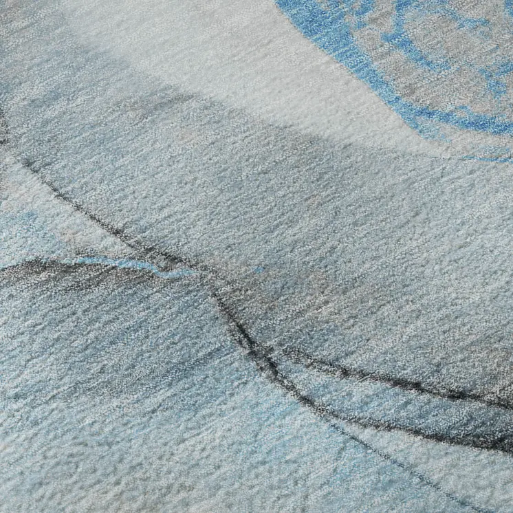 9' X 12' Blue Gray And Ivory Abstract Washable Area Rug With UV Protection