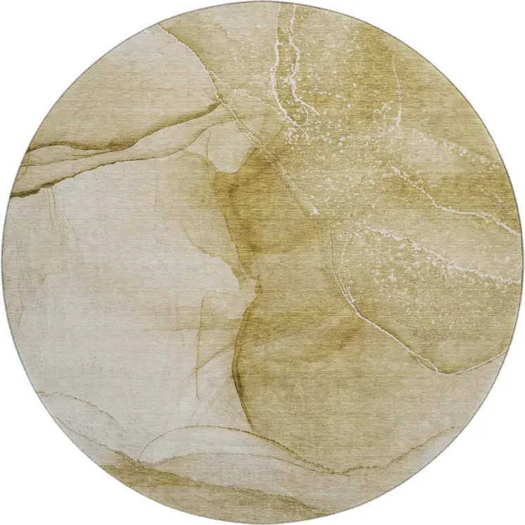 8' Beige And Ivory Abstract Washable Round Rug With UV Protection