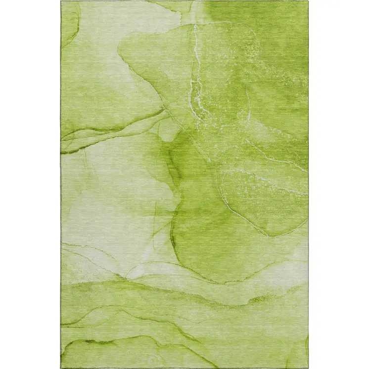 5' X 8' Green And Ivory Abstract Washable Area Rug With UV Protection