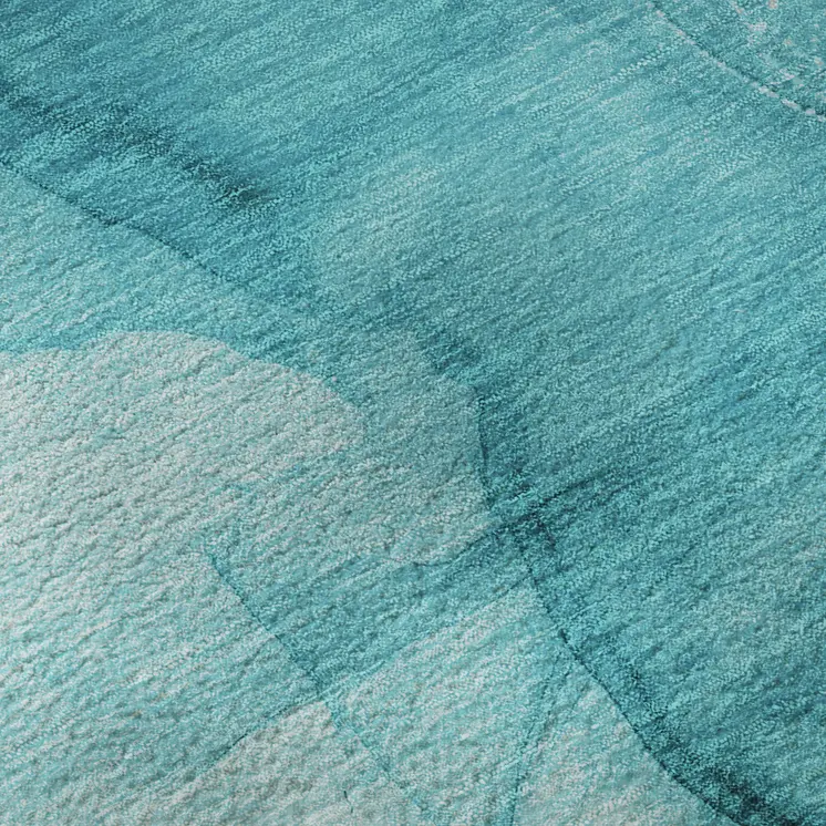 3' X 5' Teal And Ivory Abstract Washable Area Rug With UV Protection