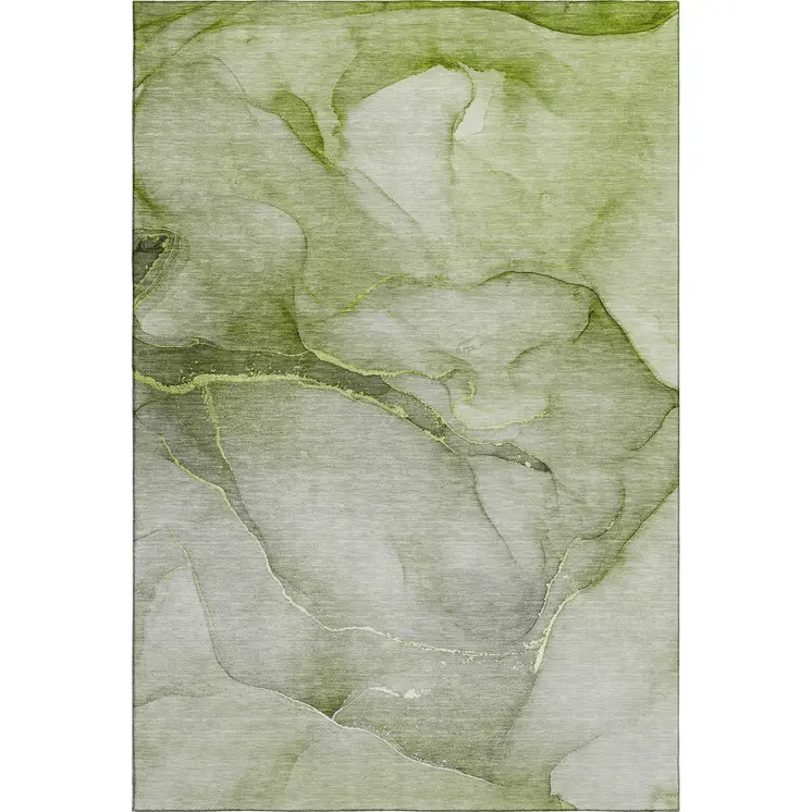 8' X 10' Olive Green And Ivory Abstract Washable Area Rug With UV Protection