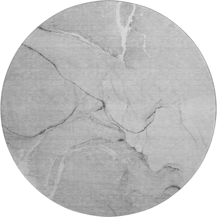 8' Gray And Ivory Abstract Washable Round Rug With UV Protection