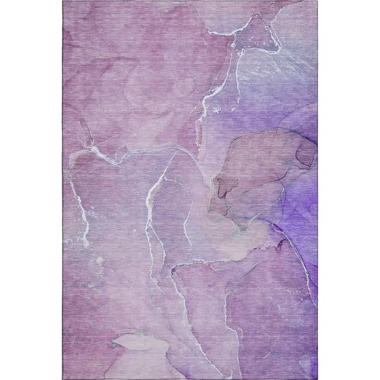 9' X 12' Purple And Ivory Abstract Washable Area Rug With UV Protection
