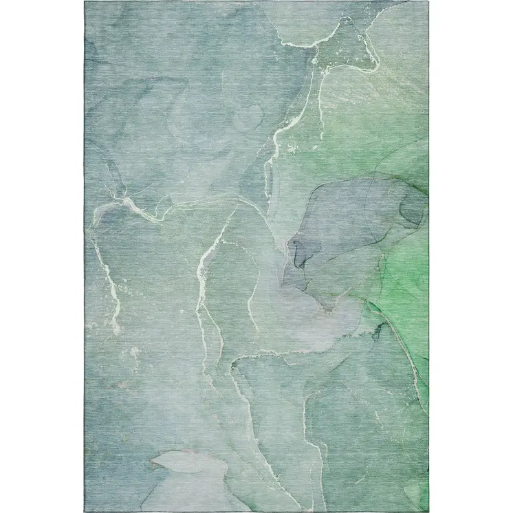 10' X 14' Teal And Ivory Abstract Washable Area Rug With UV Protection
