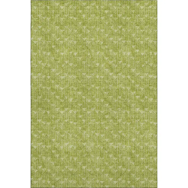 10' X 14' Fern Green And Ivory Geometric Washable Area Rug With UV Protection
