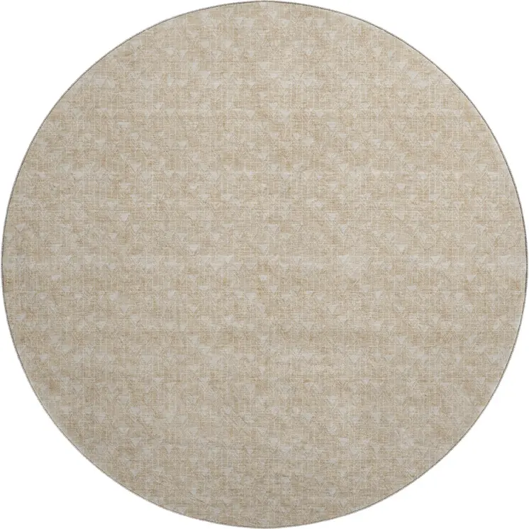 8' Beige And Ivory Geometric Washable Round Rug With UV Protection
