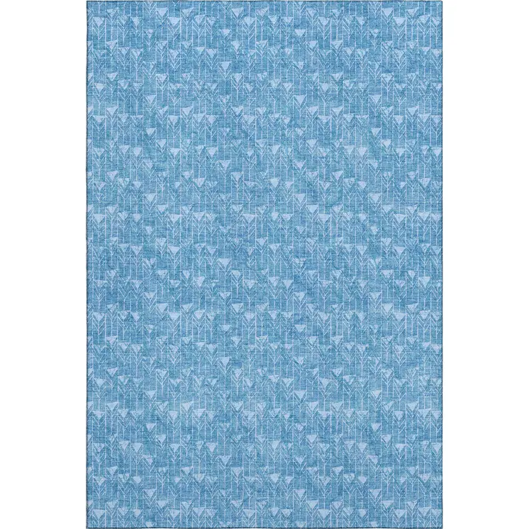 3' X 5' Blue And Ivory Geometric Washable Area Rug With UV Protection