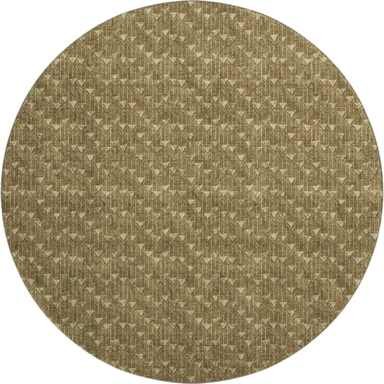 8' Brown And Ivory Geometric Washable Round Rug With UV Protection