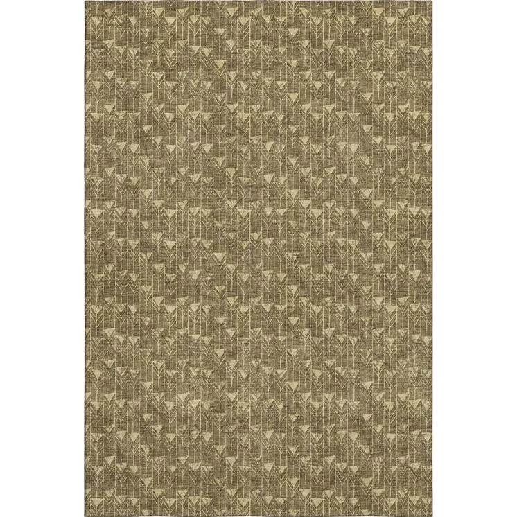 10' X 14' Brown And Ivory Geometric Washable Area Rug With UV Protection