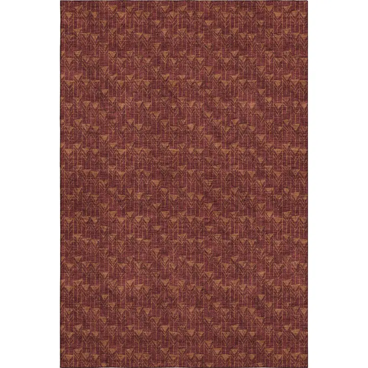 8' X 10' Burgundy And Brown Geometric Washable Area Rug With UV Protection