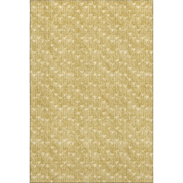 9' X 12' Gold And Ivory Geometric Washable Area Rug With UV Protection