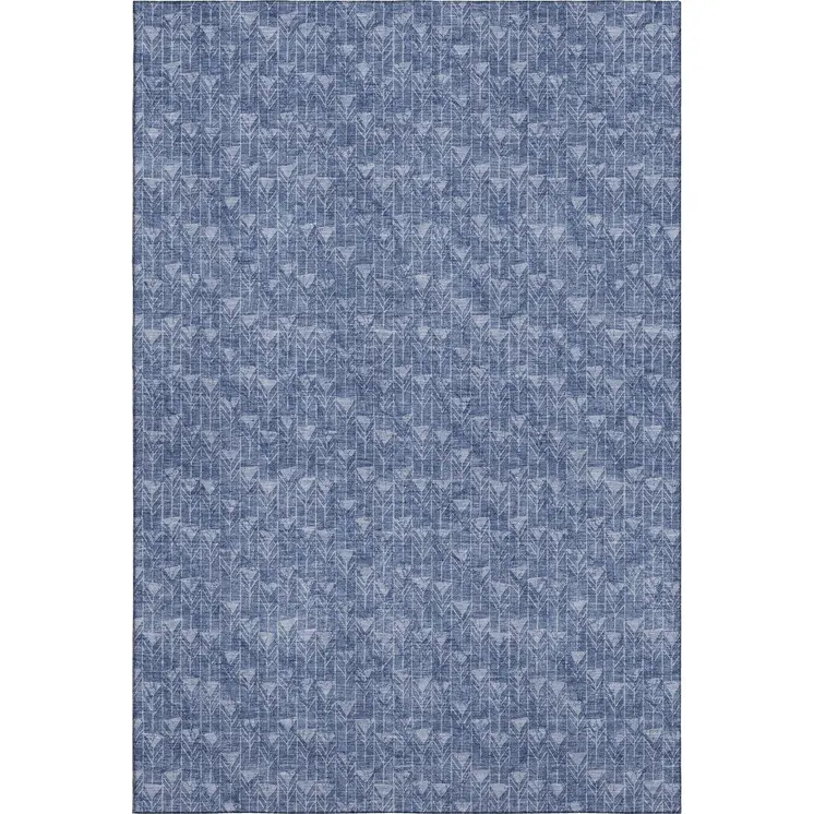 10' X 14' Navy Blue And Ivory Geometric Washable Area Rug With UV Protection