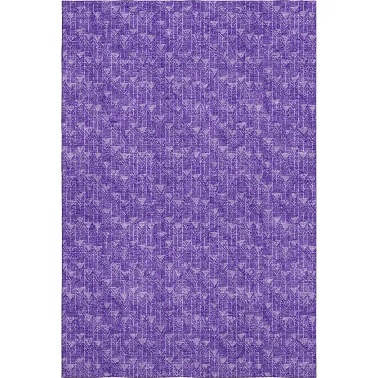 9' X 12' Purple And Ivory Geometric Washable Area Rug With UV Protection