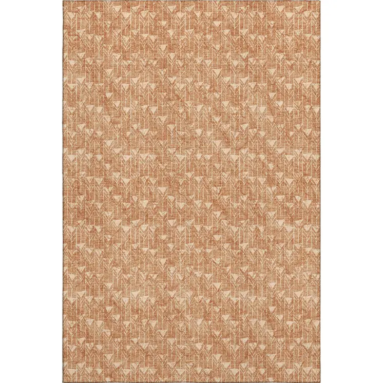3' X 5' Salmon And Ivory Geometric Washable Area Rug With UV Protection