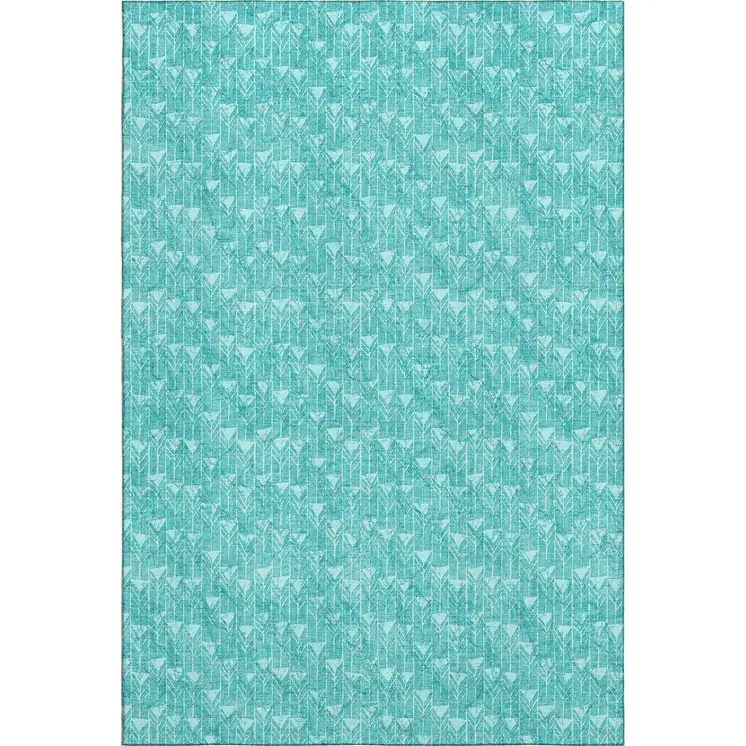 8' X 10' Teal And Ivory Geometric Washable Area Rug With UV Protection